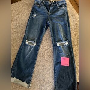 Distressed Boot Cut Jeans in Deep Blue 9/29